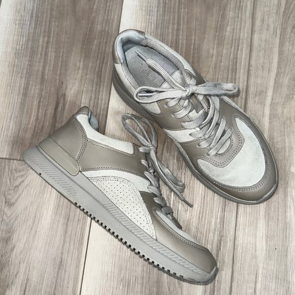 Everlane leather gray taupe low top trainers size 7 - Picture 1 of 8